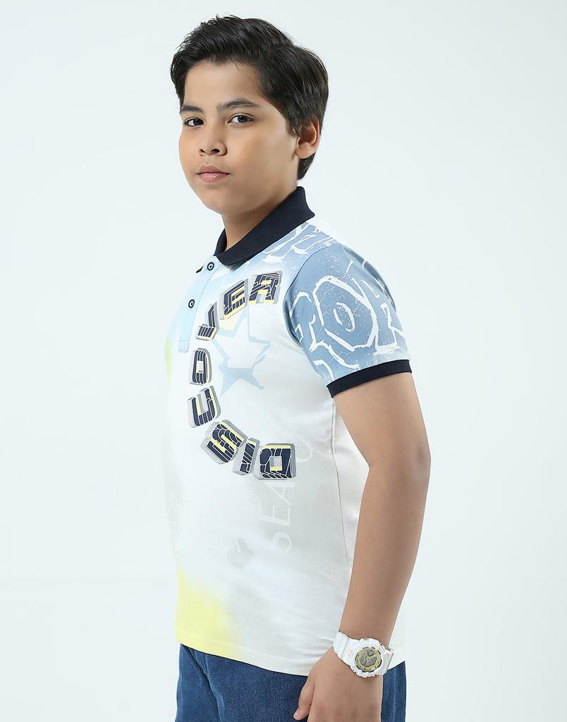 MONTE CARLO Boys White Collar Neck T-Shirt