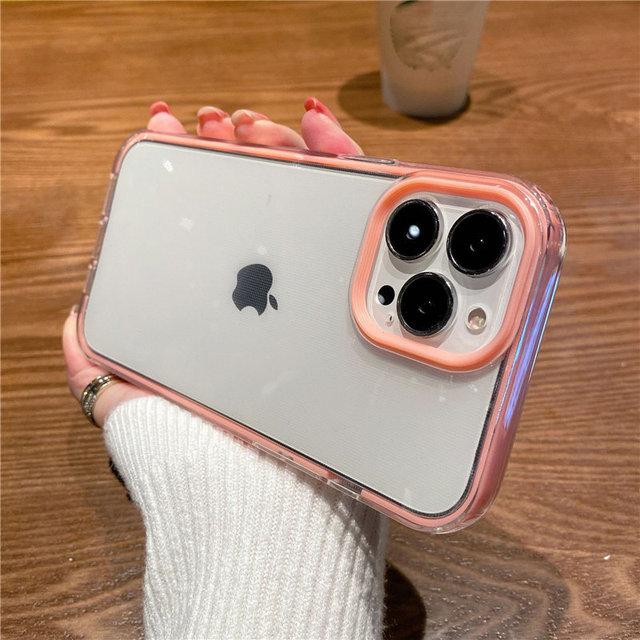 

Прозрачный акриловый чехол для телефона 2 в 1 для Iphone 13 12 11 Pro Max Xr X Xs Max 14plus, мягкий силиконовый противоударный чехол For iPhone 14Pro max розовый