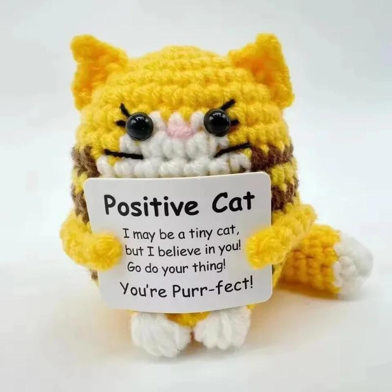 Cute Positive Crochet Animals Emotional Support Cat Finished Handwoven Animal Friends Gift 14W121WEF2W2