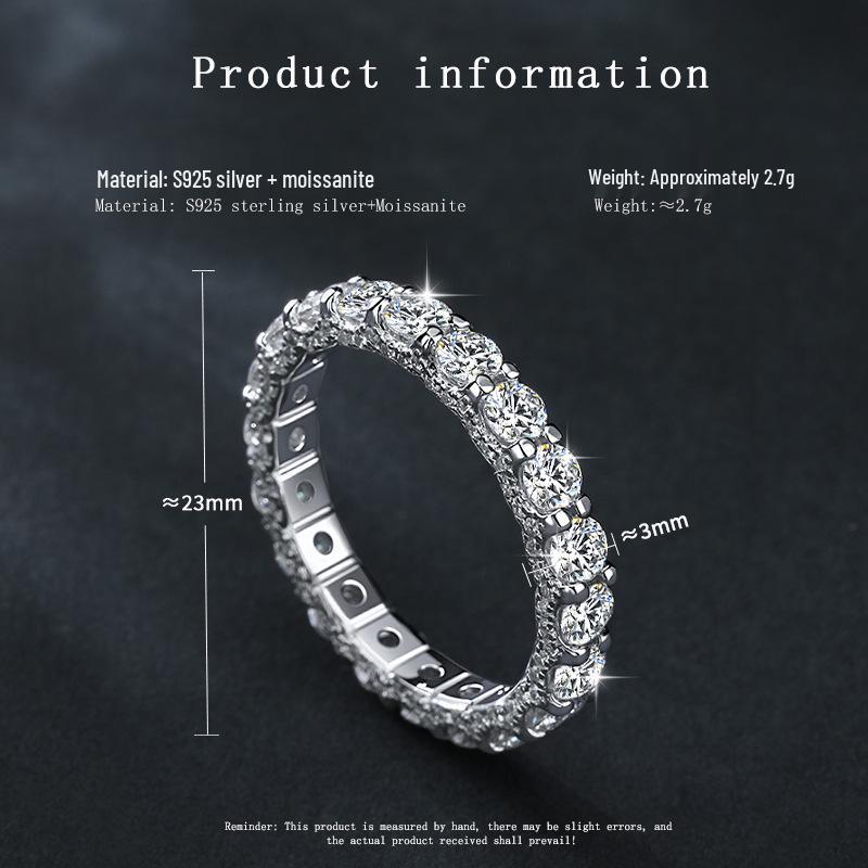 S925 Sterlingsilber Damen Moissanit Pavé Ring mit Diamantenreihe - Leichter Luxus Modering