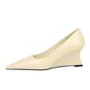 Slope Heeled Shoes for Women, High Heels, Slope Heels, Shallow Mouth, Pointed Toe, Patent Leather Single Shoes, Slope Heels