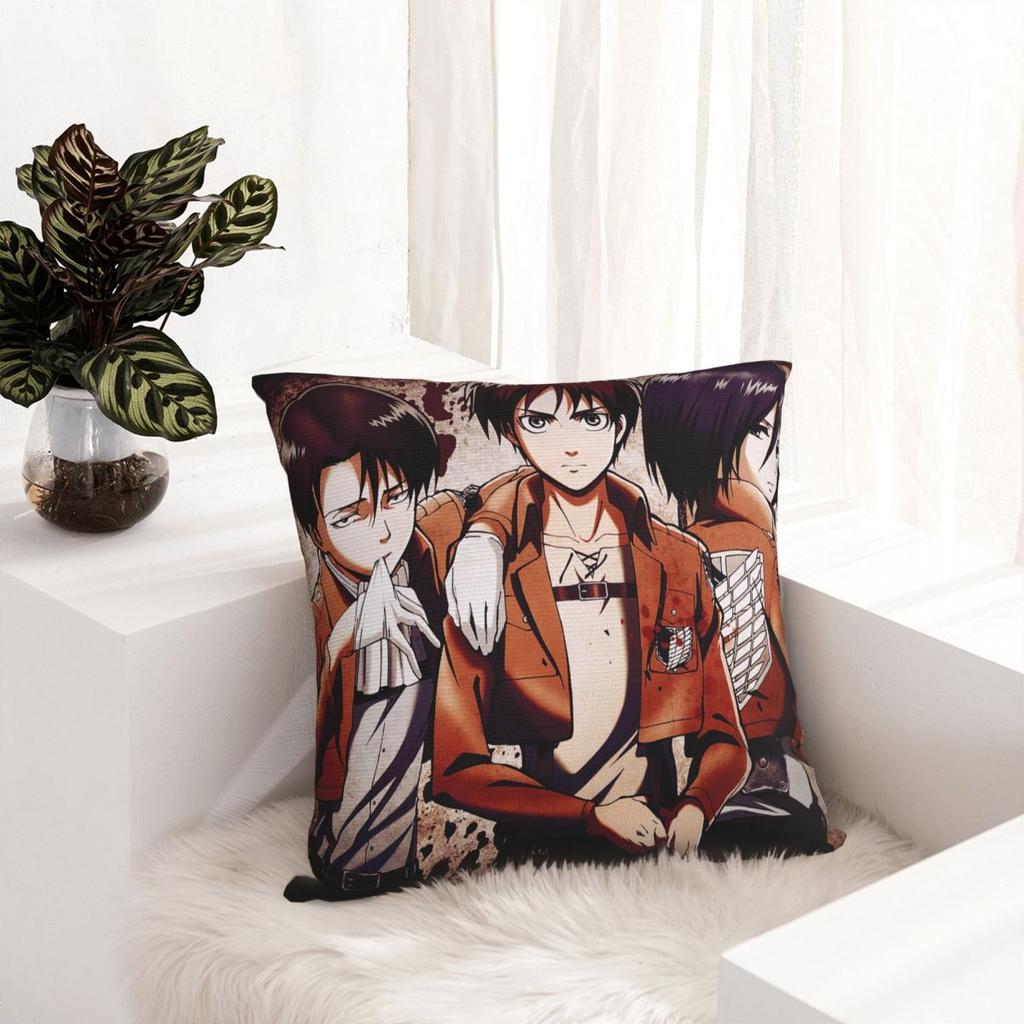 Levi Eren Anime Pillow Case Attack On Titan Cushion Covers Custom Zippered Decorative Pillowcase for Home 40x40cm