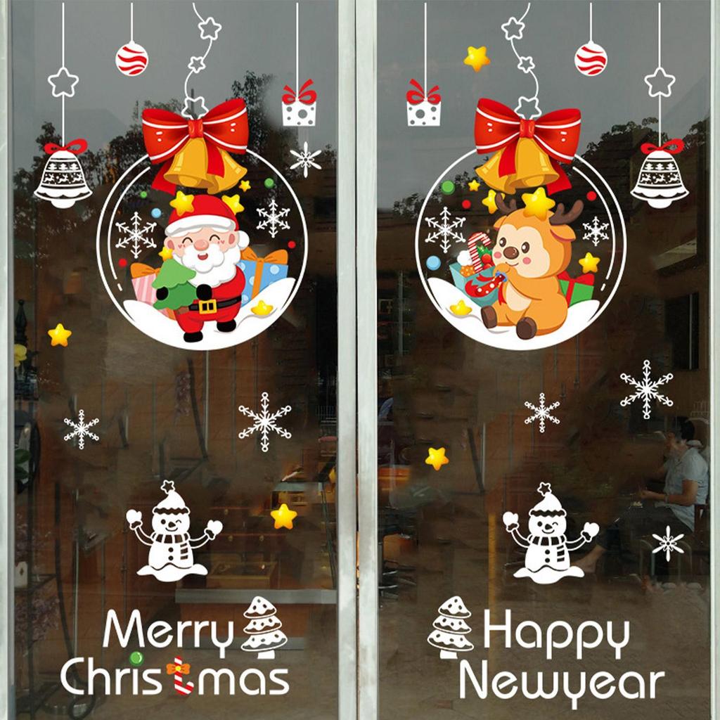 Christmas Window Stickers Double Side Santa Claus Reindeer Stickers Christmas Window Static Stickers New Year Decorative Decal
