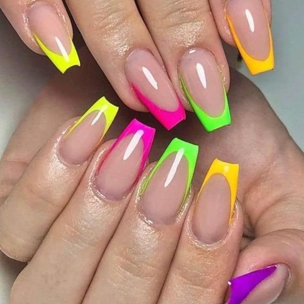 French Tip Press On Nails Long Coffin False Nails Press On Acrylic Glue On Nails Full Cover False Nails Wearable Fake Nails Set
