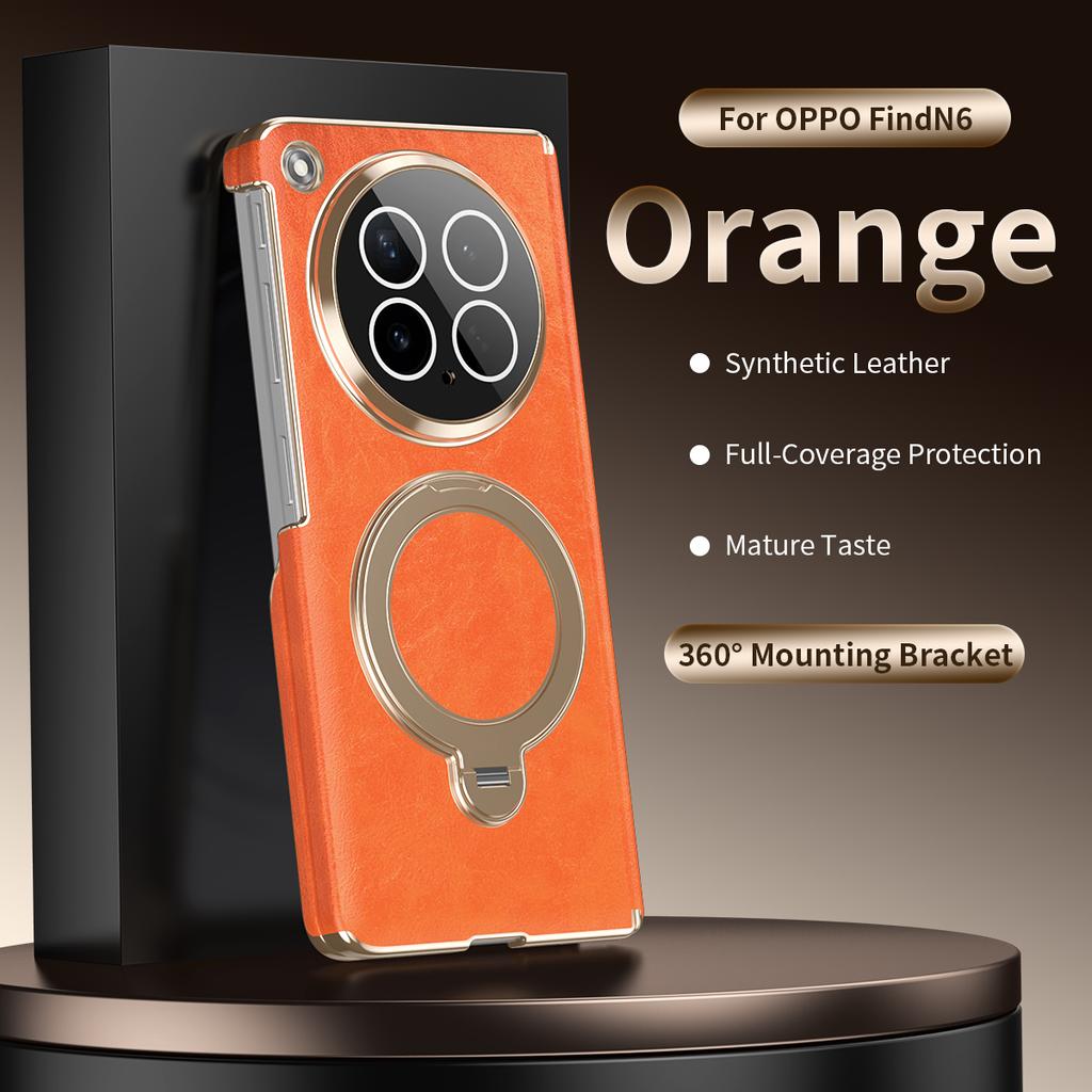 Premium Oil Wax Texture Leather Case for Oppo Find N6 Dual-Axis Hinge All-Inclusive Lens Protection Invisible Ring Stand Cover