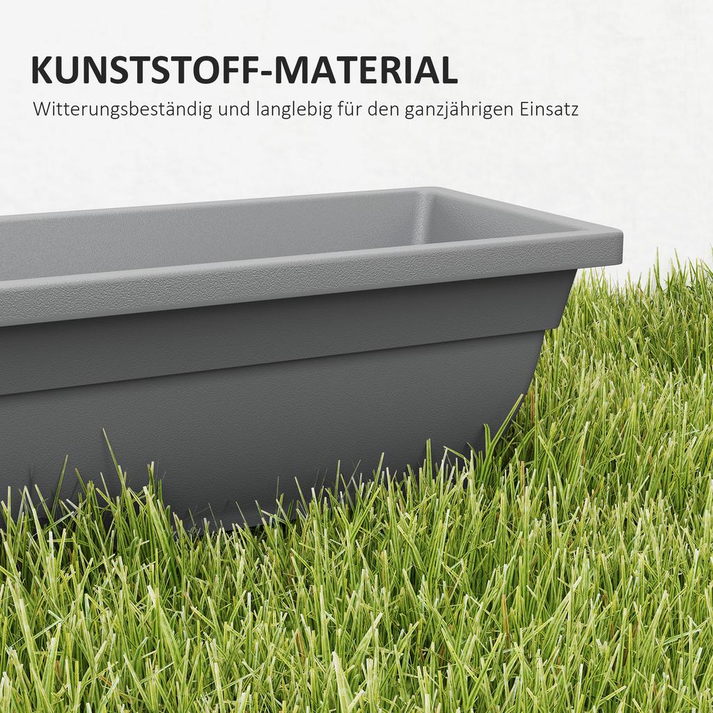 Set of 5 Flower Pots, Plastic Planters for Patio, Garden, Balcony, 59 X 21 X 16 Cm, Grey