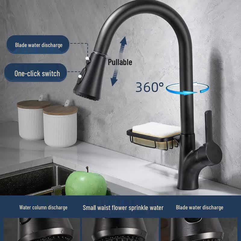 

Hanyou Brass Pull-Out Kitchen Faucet with Storage Rack