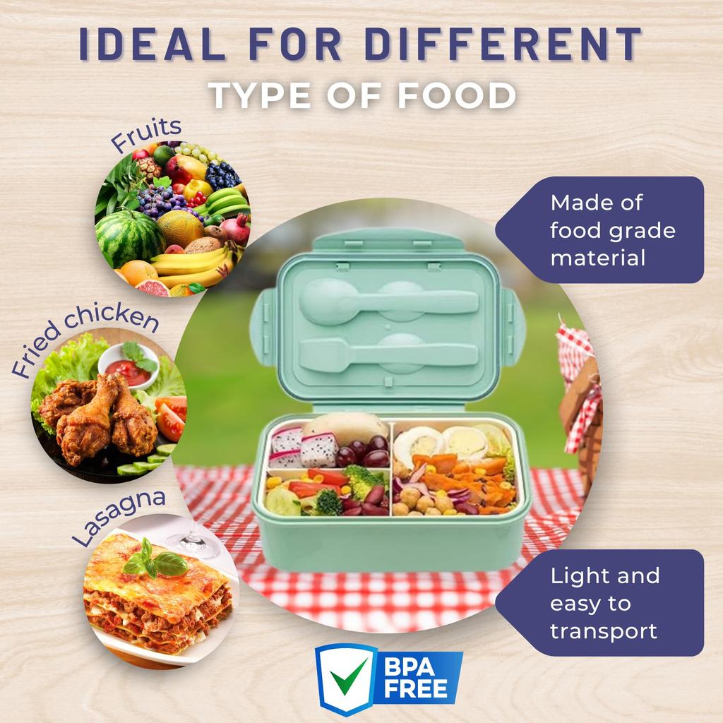 Bento Boxes for Adults 1100 ML Bento Lunch Box For Kids Childrens With Spoon Fork Durable BPA-Free Food-Safe Materials