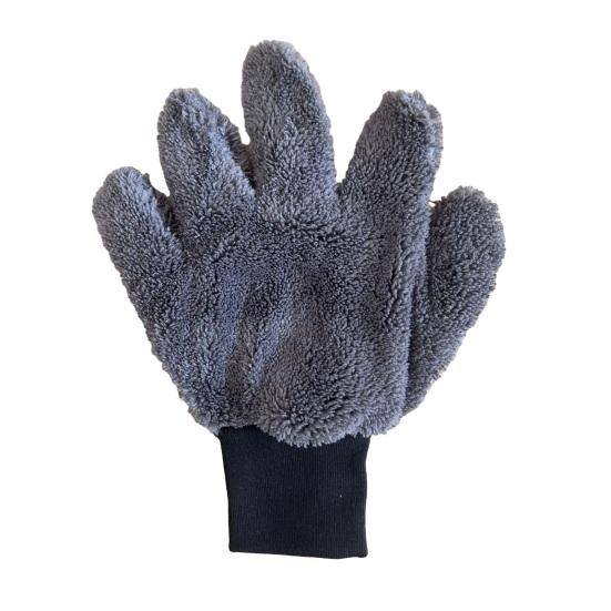 1Pc Double-Sided Thick Car Plush Soft 5-Finger Wash Mitt Scratch-Free Glove серый
