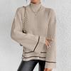 Women's Casual Fashion Colorblock Knitted Brushed Turtleneck Long Sleeve Top
