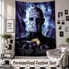 Custom Tapestry Wall Hanging, Hellraiser Pinhead Personalized Name Text Home Wall Decor