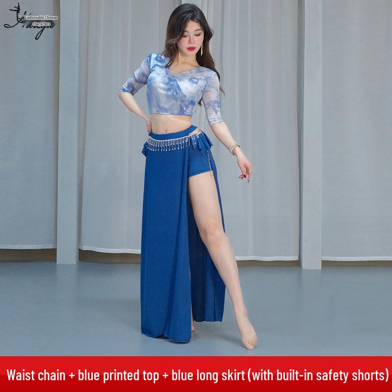 Oriental Mesh Print Belly Dance Performance Dress Set for Women