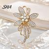 Alloy Brooch Pin, 3D Flower Design with Sparkling Rhinestones, Non-fading Strong Buckle Badge for Coats Shirts Bags Accessories Lightweight