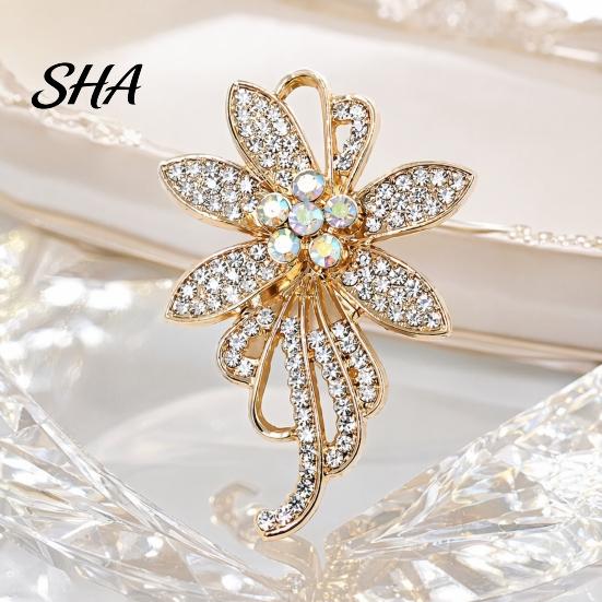 Alloy Brooch Pin, 3D Flower Design with Sparkling Rhinestones, Non-fading Strong Buckle Badge for Coats Shirts Bags Accessories Lightweight