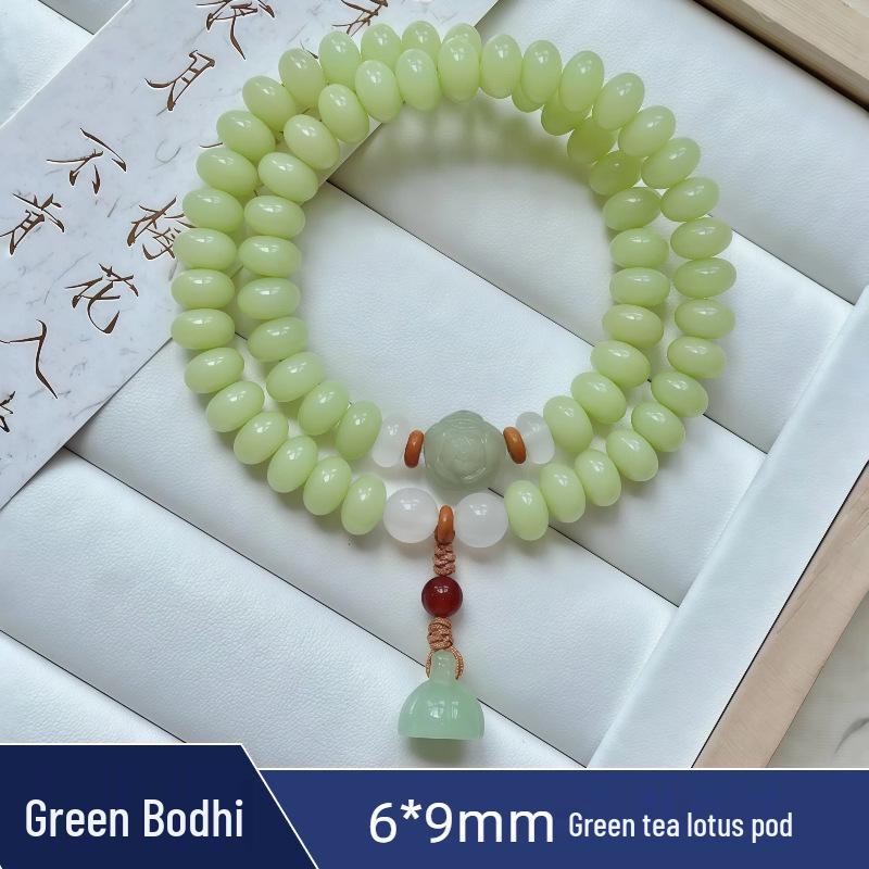 Zen Style Bodhi Root Bracelet with Lotus Pendant for Women, 108 Pink Beads