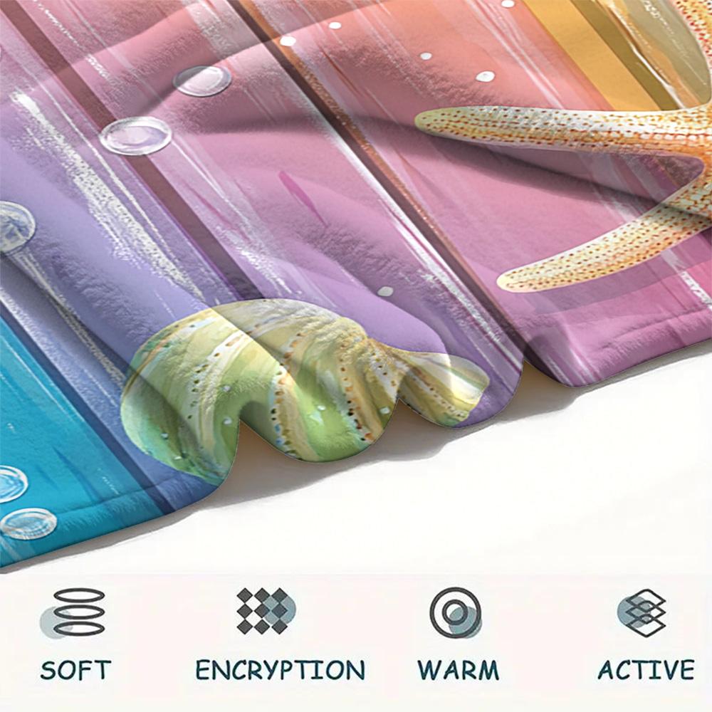 Starfish Shell Print Flannel Blanket, High quality Comfortable for All Seasons, Home Decor, Warmth and Comfort, Perfect for Christmas Gifts