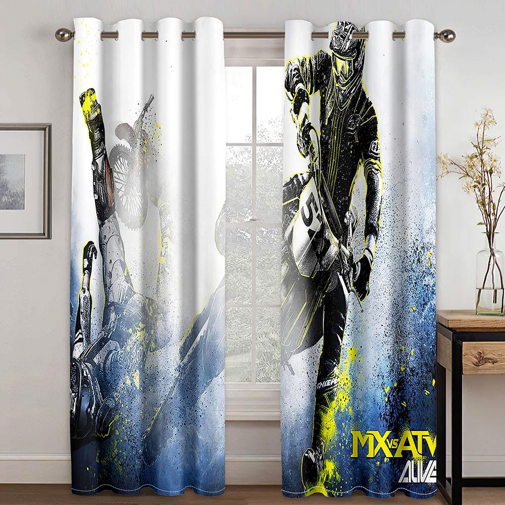 3D Printing Boy Curtains Motorcycle Window Curtains Polyester Drapes for Bedroom Living Room Decor With Hook