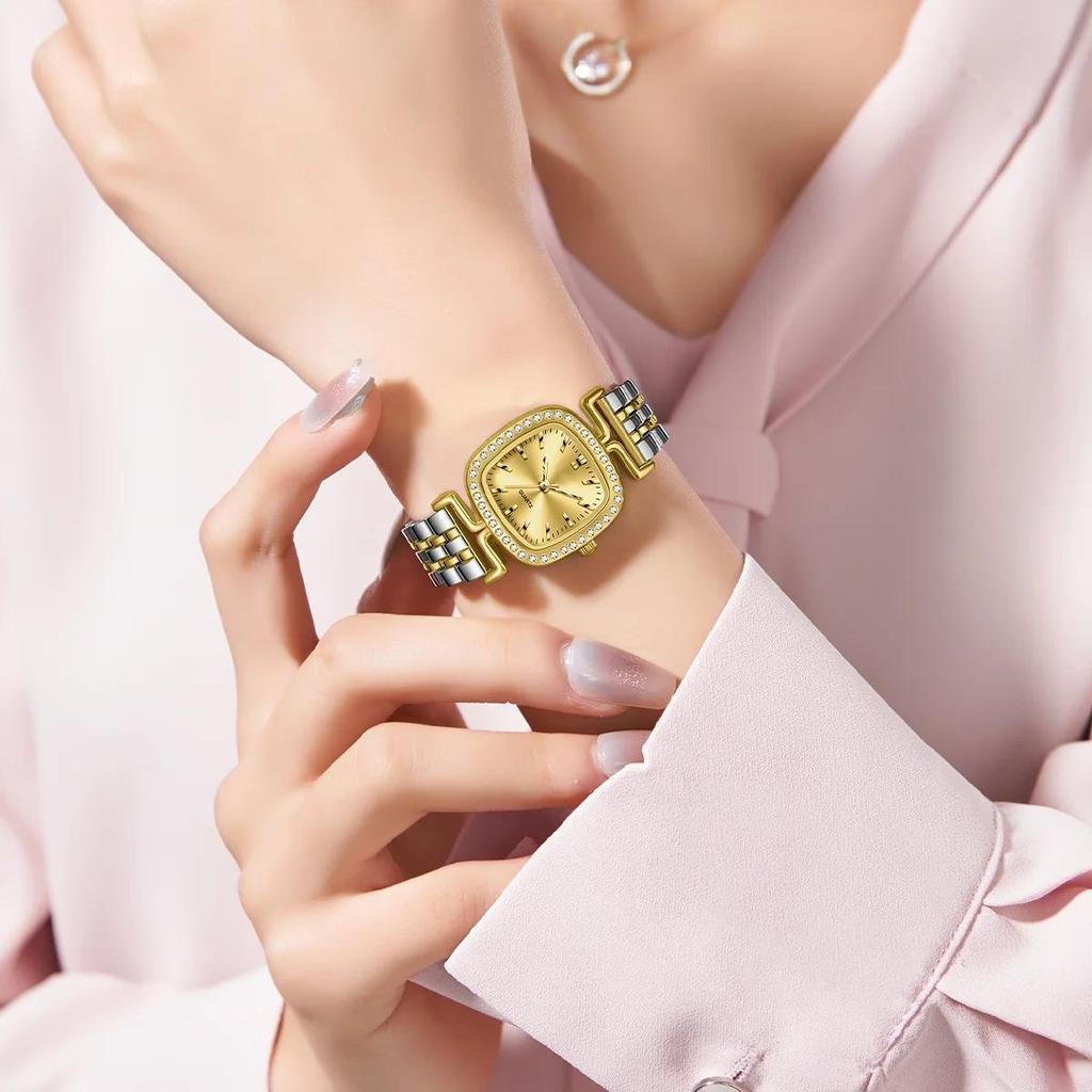 Quartz Movement Watch for Women Lady Dress Casual Wristwatch Alloy Strap Brecelet Watches