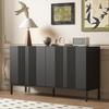 Sideboard 4-Rattan-Türen, Modern Buffetschrank, Viel Stauraum, Verstellbare Ablage, Wohnzimmer, Esszimmer, Flur, Küche, Landhausstil, Schwarz, 145cm