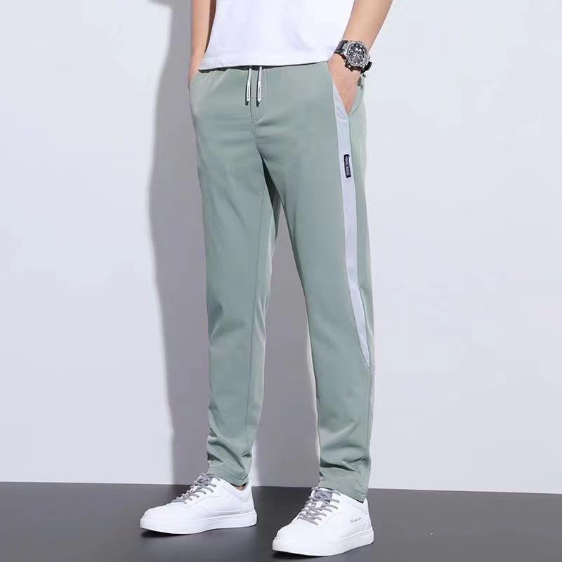 Men's Summer Ice Silk Sports Pants - Korean Style, Trendy, Slim Fit, Straight, Large Size