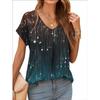 2026 New Summer Women T-shirt 3d Fashion Print Gradient Harajuku T Shirt Oversized Tee For Ladies Clothing New Short Sleeve V-Ne