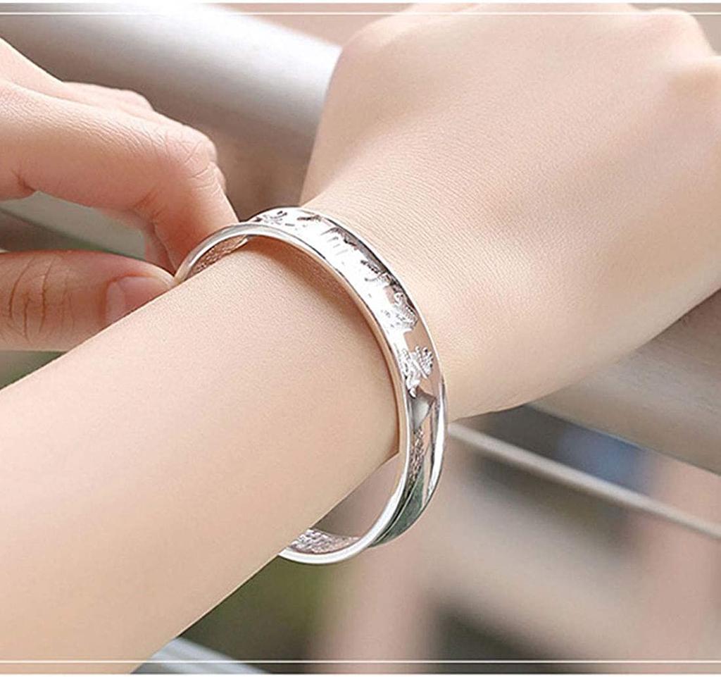 Pure Silver Bangle, Women's, Free Size, S999, Mantra, Heart Sutra, Amulet Bracelet, Free Size, Silver, Unisex Accessory