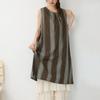Spring-Summer Retro Jacquard Plaid Stripe Double-Layered Loose Sleeveless Vest Dress