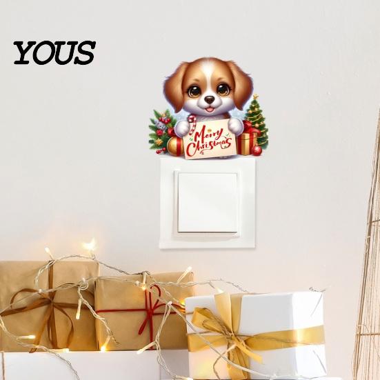Indoor Outdoor Winter Scene Stickers Christmas Switch Stickers, Removable Santa Claus/Puppy/Reindeer/Elf/Pickup Truck Light Easy Peel And