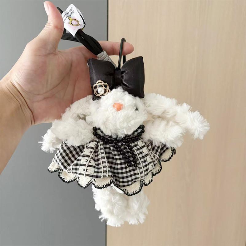 Dopamine Grid Rabbit Soft Toy Keyring With Colorful Bow For Collectors