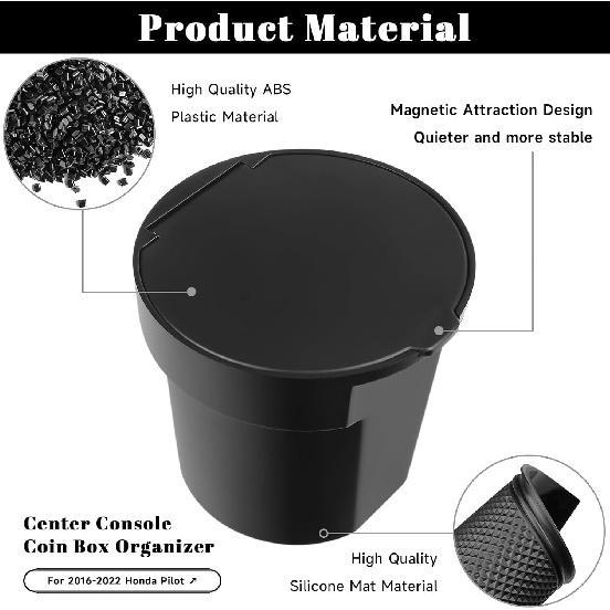 Center Console Cup Holder Compatible With Honda Pilot 2016- & Ridgeline - & Passport - Accessories ABS Material Ert Storage Box Interior Armrest