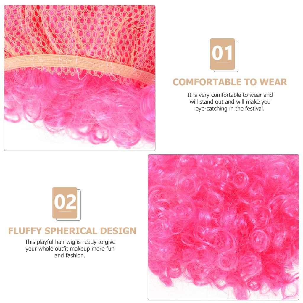 LEDMOMO Halloween Clown Afro Fluffy Ball Clown Party Pink Wig, Wig, Shape, Unisex, Lightweight, Hair, Costume, Wig,