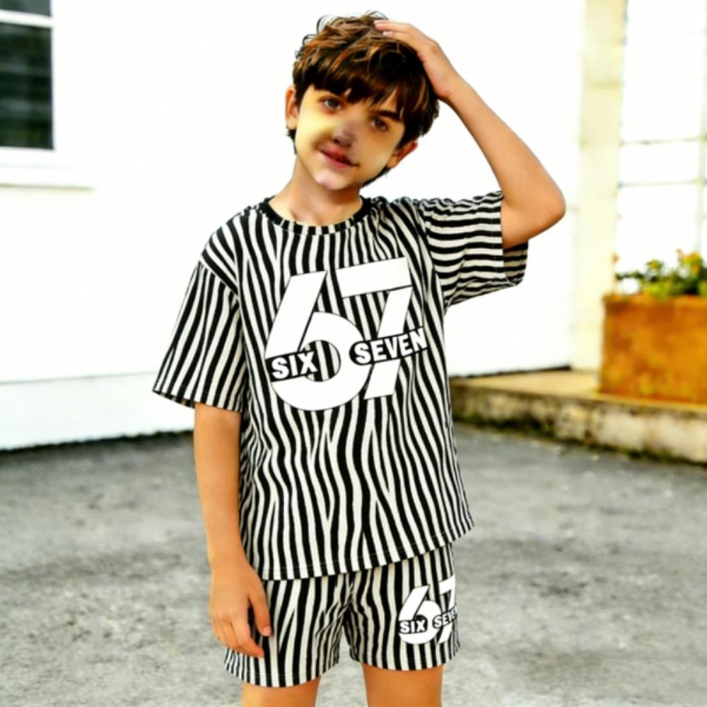 Zebra Stripes Leopard 67 Printed Men's T-shirt and Shorts 2 Piece Set Summer Casual Outfit for Men's and Women's Clothing Top