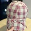Niche design plaid bow cap female retro fashionable black and white small grid college style baseball hat