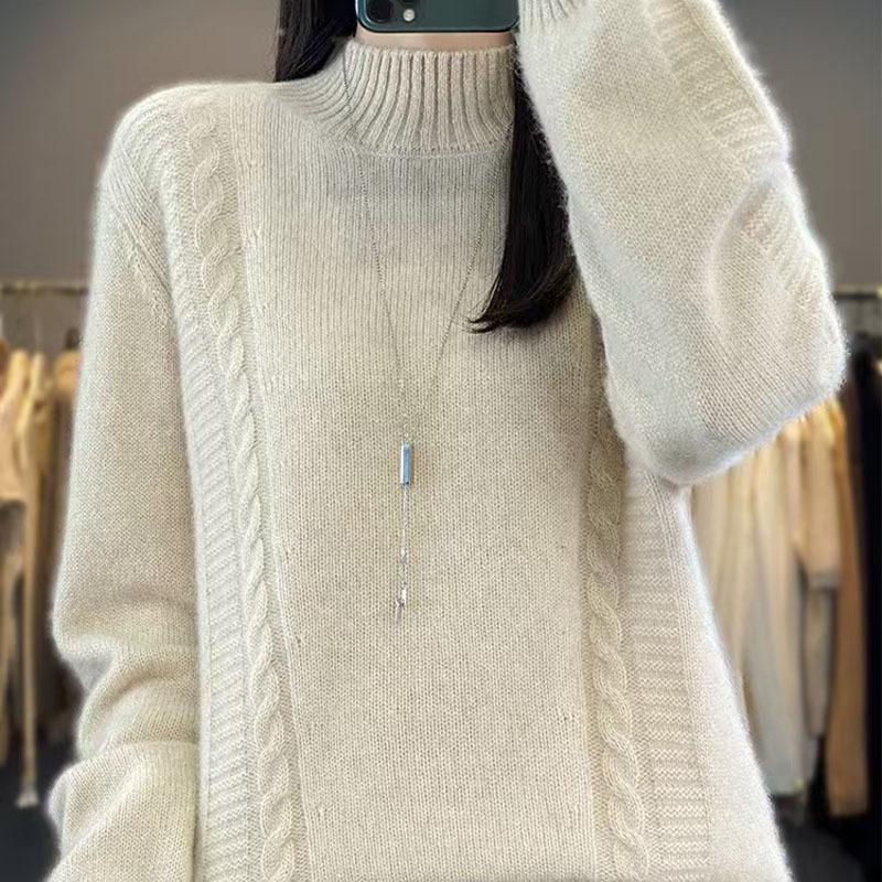 Women's Short Loose Wool Turtleneck Sweater - Solid Color Long Sleeve Knitwear