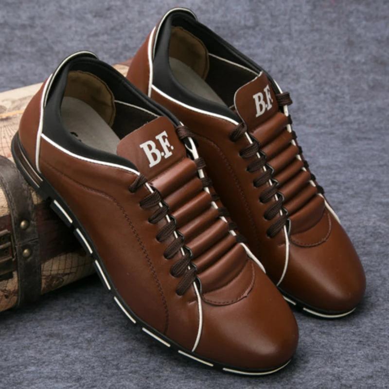 Men's Casual Leather Shoes Men Sneakers British Style Round Head Lace Up Sports Shoes Man Outdoor Large Size Flats Shoes for Men