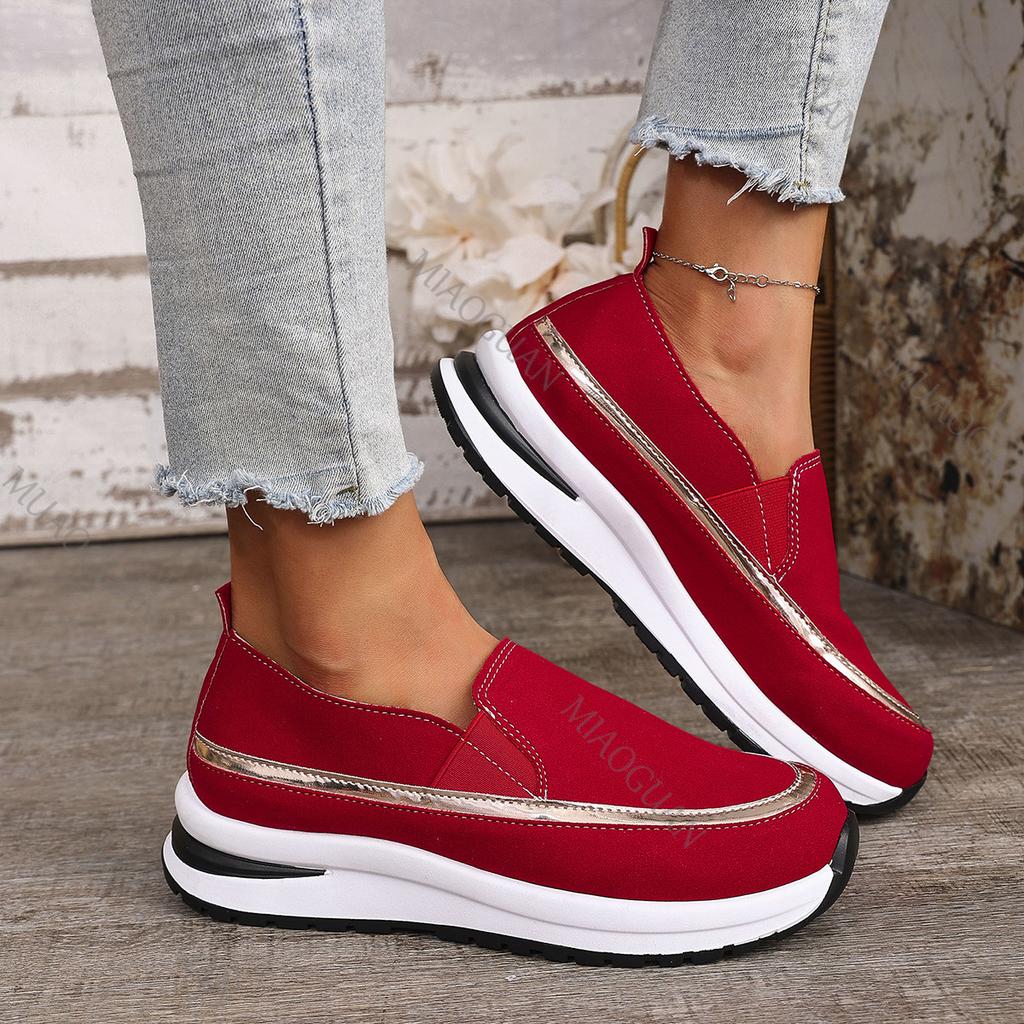 Fashion Spring Autumn Shoes for Women Casual Platform Slip On Loafers Lightweight Thick Bottom Middle Heel Female Sports Vulcanize Shoes