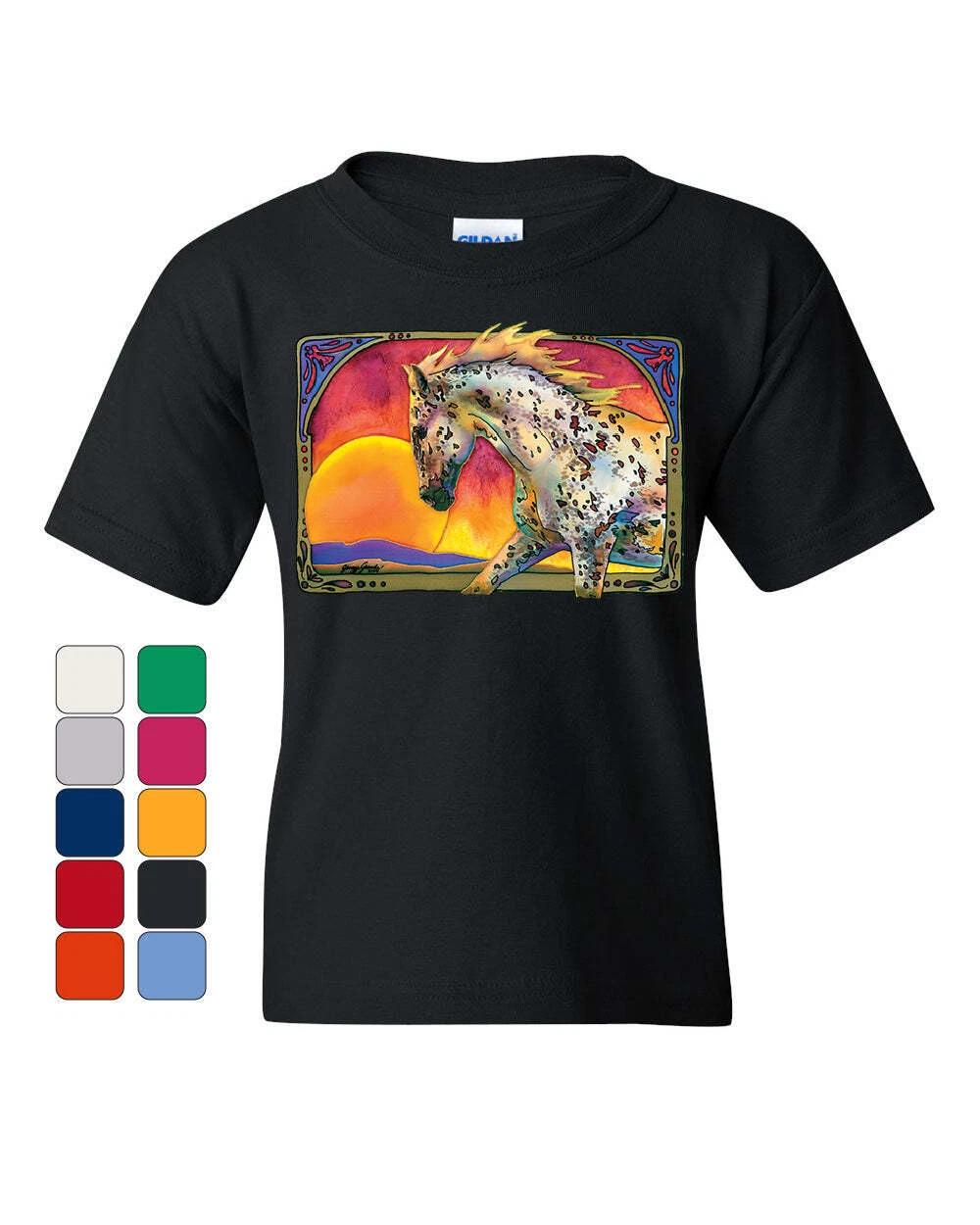 Horse Prancing in Sunset Youth kids boys T-Shirt Animal Wildlife Mare Stallion Kids Tee 120