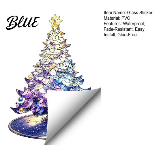Stained Glass Decorative Decals Style Christmas Tree Static Window Cling Gradient Starry Sky Easy Apply Seasonal Murals Xmas Sticker Reusable