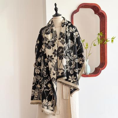 Women'S Luxury Cashmere Winter Scarf - Vintage Printed Shawl With Tassels, Pashmina Wrap & Bandana Poncho