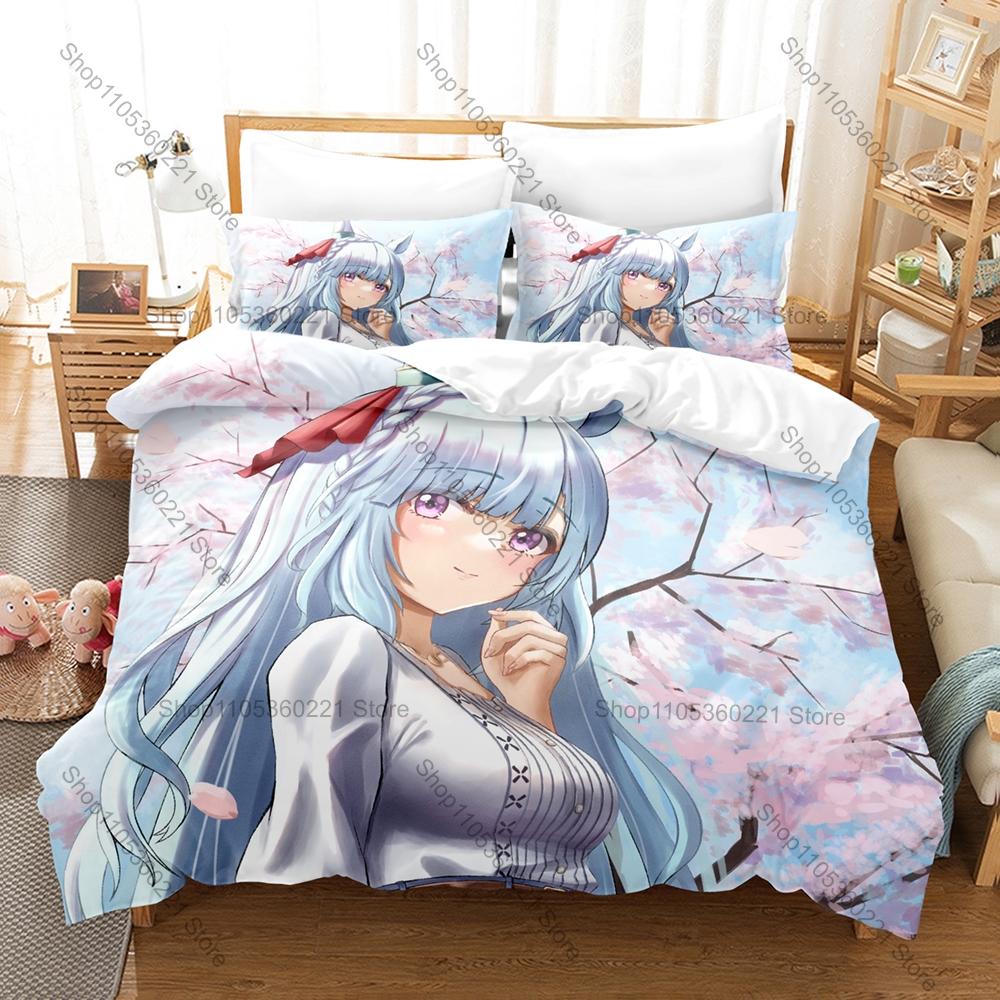 Umamusume Oguri Cap Three Piece Bedding Set Luxury Comforter Set with Queen King Size Cool Two pillowcase Kpop Cama Infantil