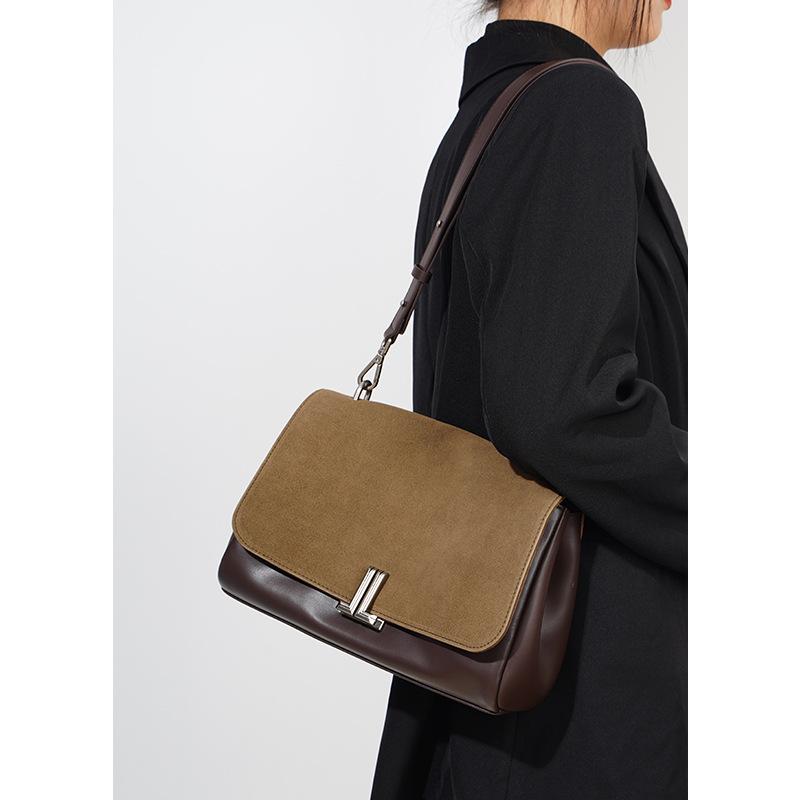 New Contrasting Color Shoulder Bag Women's Commuting Versatile Large-capacity Messenger Bag Underarm Small Square Bag Cowhide