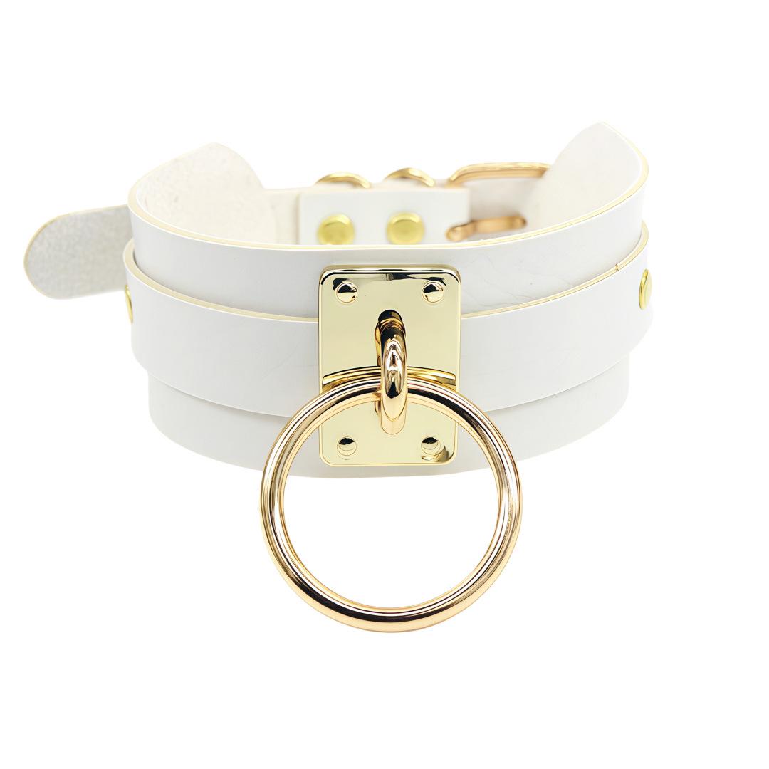 Harajuku Punk PU Leder O-Ring Choker Halsband white