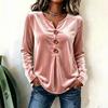 Women's Velvet V-Neck Button Front Long Sleeve Tunic Top - Elegant Dressy Blouse for Fall Winter