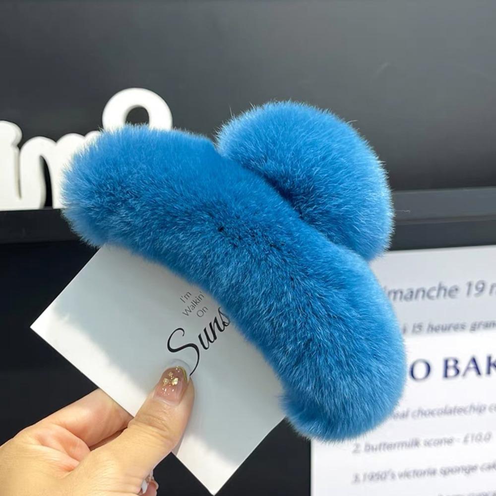 Pure Color Faux Fur Large Hair Clip Leopard Print Winter Hair Accessories Sweet Grasp Clip Girls