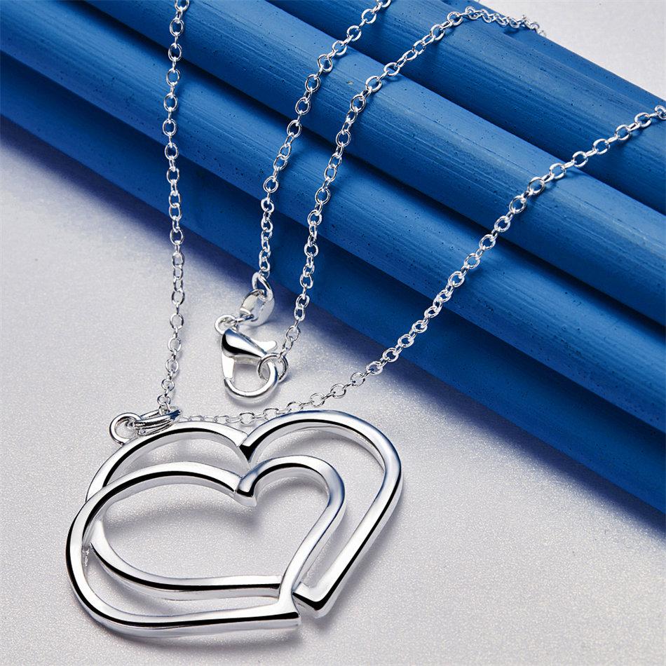 925 sterling silver 16-30 inch exquisite double layered heart-shaped pendant necklace for women's fashionable wedding jewelry