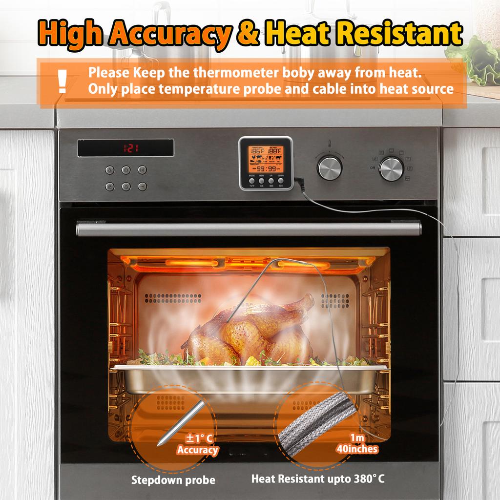 Digitales Fleischthermometer Smoker Süßigkeiten Lebensmittel BBQ Kochthermometer zum Grillen Ofen Frittieren mit Smart Kitchen Timer Modus
