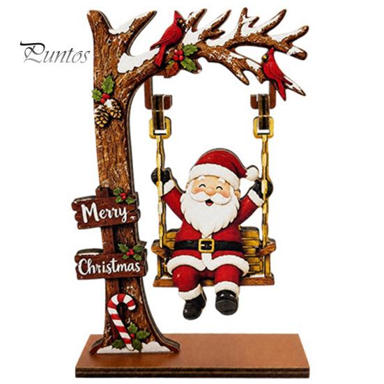 Creative Christmas Desktop Ornaments Wooden Ornaments, Santa Snowman Figurine with Moving Holiday Decorations Swing, Rustic Tabletop Centerpiece
