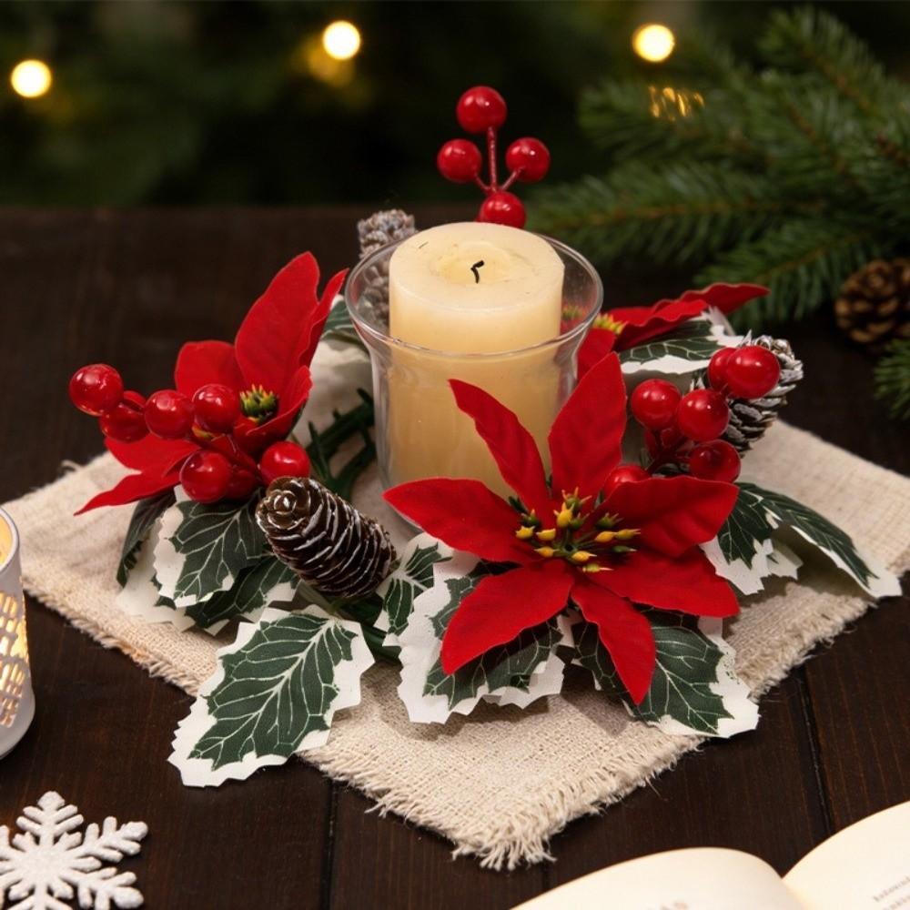 Plastic Christmas Wreath Artificial Flower Pine Candlestick Garland Dining Table