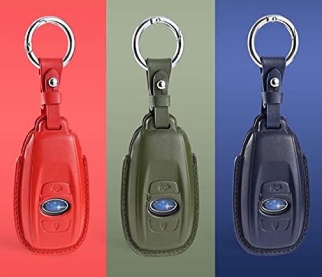 Genuine Leather Key Case Cover for Subaru and BRZ Levorg, Legacy, Forester, XV, (Blue)
