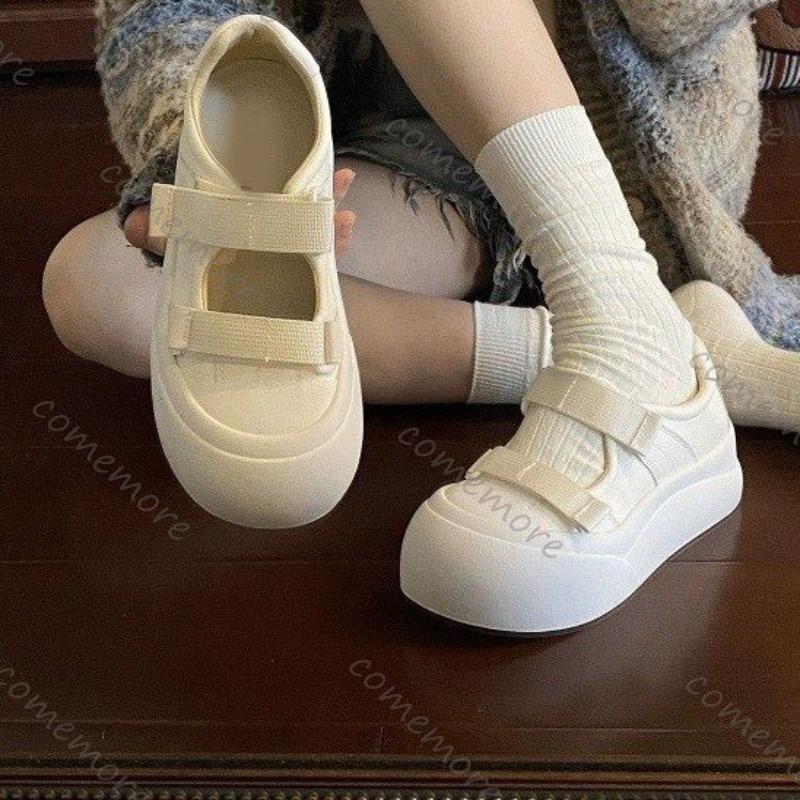 Fashion Comemore White Shoes for Women Thick Bottom Round Head Mary Janes Shoes Casual Height Increase Shallow Mouth Sneakers Female